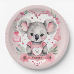 Modern Chic Watercolor Koala Pink Birthday Party Paper Plate