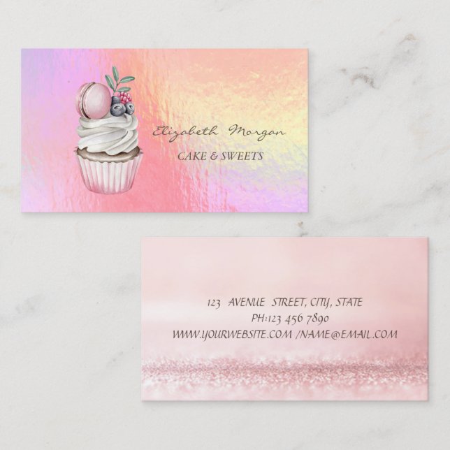  Modern Chic Watercolor Macaron Holographic  Business Card (Front/Back)