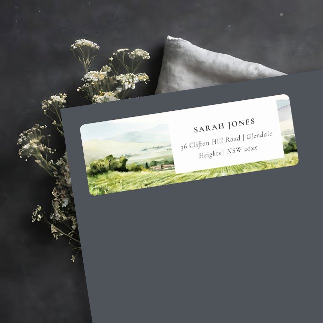 Modern Chic Watercolor Vineyard Landscape Address (Creator Uploaded)