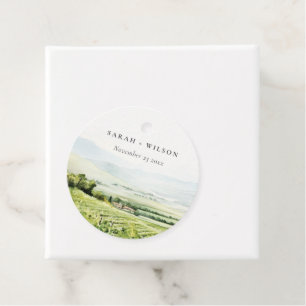 Modern Chic Watercolor Vineyard Landscape Wedding Favour Tags