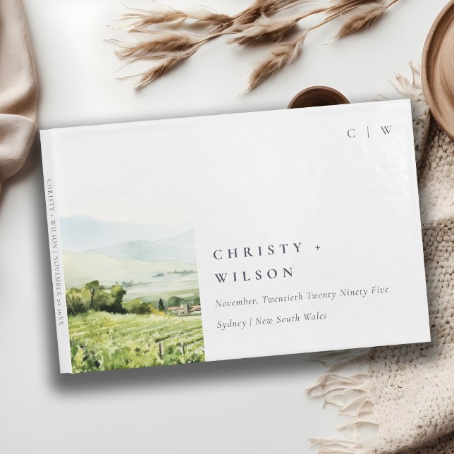 Modern Chic Watercolor Vineyard Landscape Wedding Guest Book (Creator Uploaded)