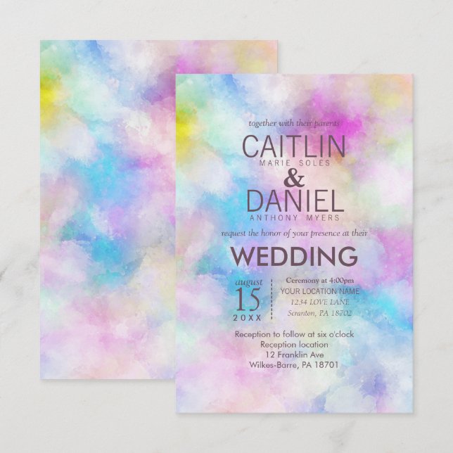 Modern Chic Watercolor Wedding Invitation (Front/Back)