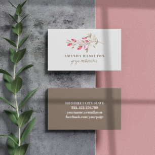 Modern  Chic Watercolor wild meadow pink flowers Business Card