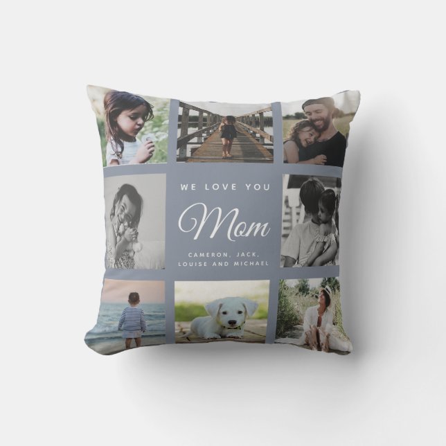Modern Chic WE LOVE YOU Mum Family Photo Collage Cushion (Front)