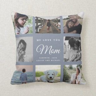 Modern Chic WE LOVE YOU Mum Family Photo Collage Cushion