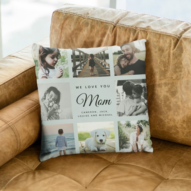 Modern Chic WE LOVE YOU Mum Family Photo Collage Cushion (Creator Uploaded)