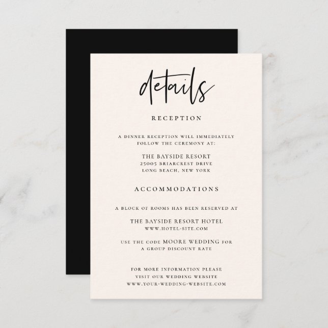 Modern Chic Wedding Details Enclosure Card (Front/Back)