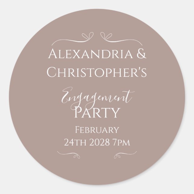 Modern Chic Wedding Engagement Party Classic Round Sticker (Front)