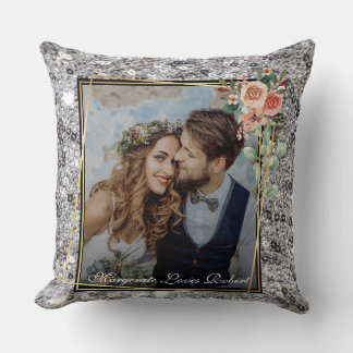Modern Chic Wedding Love Couple Silver Glitter Cushion