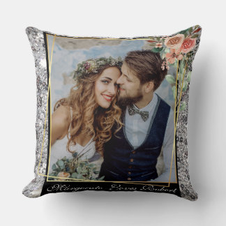 Modern Chic Wedding Love Couple Silver Glitter Cushion