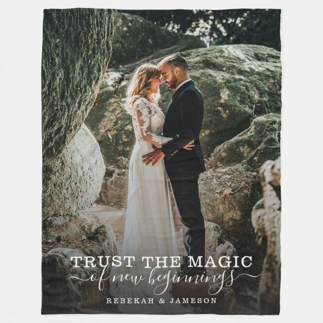 Modern Chic Wedding Love Couple Trust Magic Photo Fleece Blanket (Front)