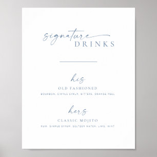Modern Chic Wedding Signature Drinks Sign Blue