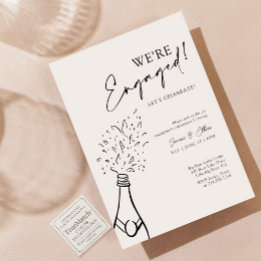 Modern Chic We're Engaged Black Champagne Party Invitation