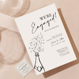 Modern Chic We're Engaged Black Champagne Party Invitation