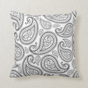 Modern Chic White and Black Paisley Cushion