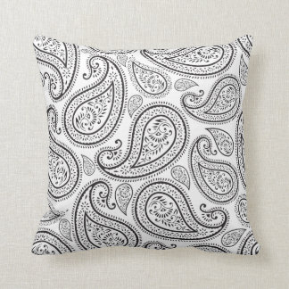 Modern Chic White and Black Paisley Cushion