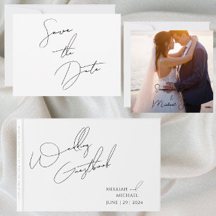 Modern Chic White & Black Scripts Wedding  Guest Book
