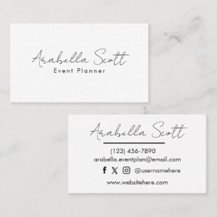 Modern Chic White Black Stylish Handwritten Clean Business Card