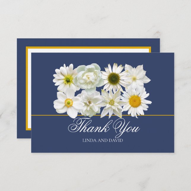 Modern Chic White Flower Bridal Shower Thank You (Front/Back)