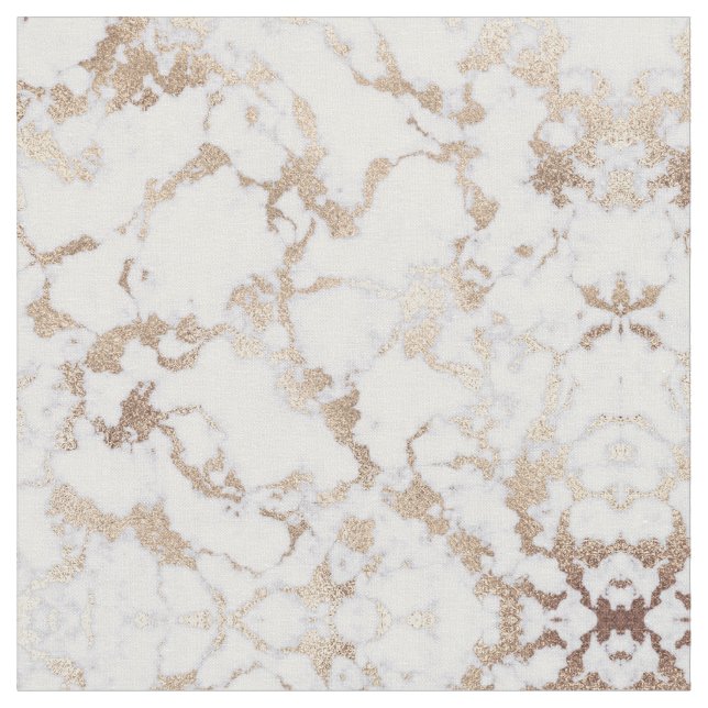 Modern Chic White Gold Foil Marble Pattern Fabric (Close Up)
