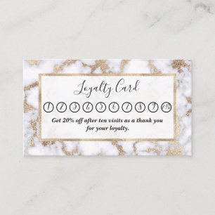 Modern Chic White Gold Foil Marble Pattern Loyalty Card