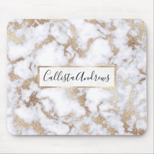 Modern Chic White Gold Foil Marble Pattern Mouse Mat