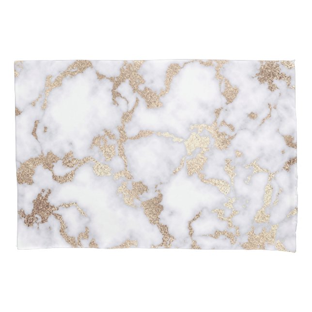 Modern Chic White Gold Foil Marble Pattern Pillowcase (Front)