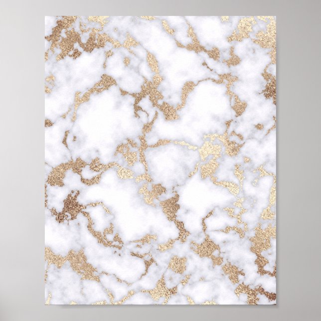 Modern Chic White Gold Foil Marble Pattern Poster (Front)