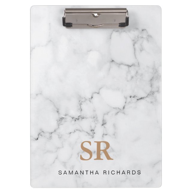 Modern chic white marble clipboard (Front)