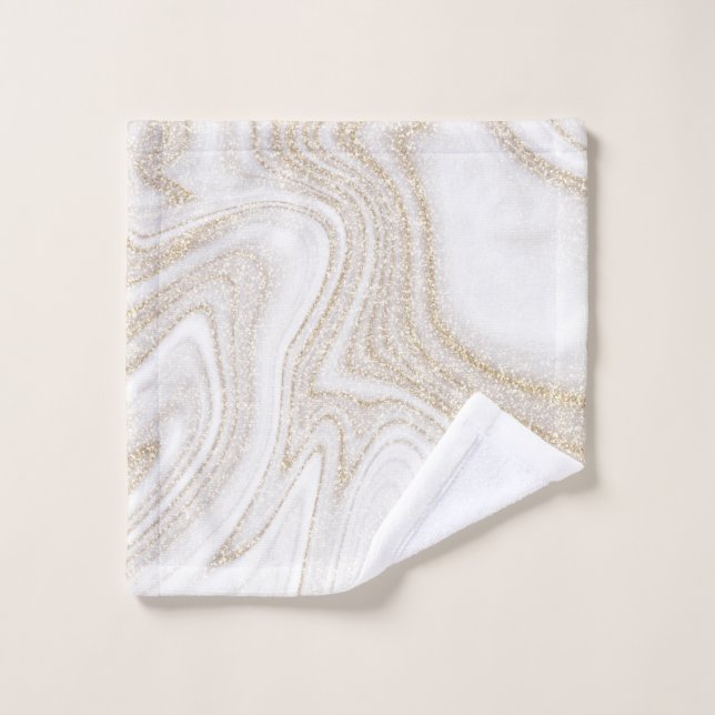Modern chic white marble faux gold glitter  wash cloth (Wash Cloth)