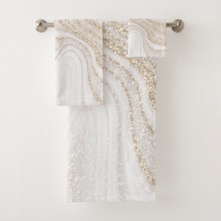 Modern chic white marble gold glitter bath towel set Zazzle.co.uk