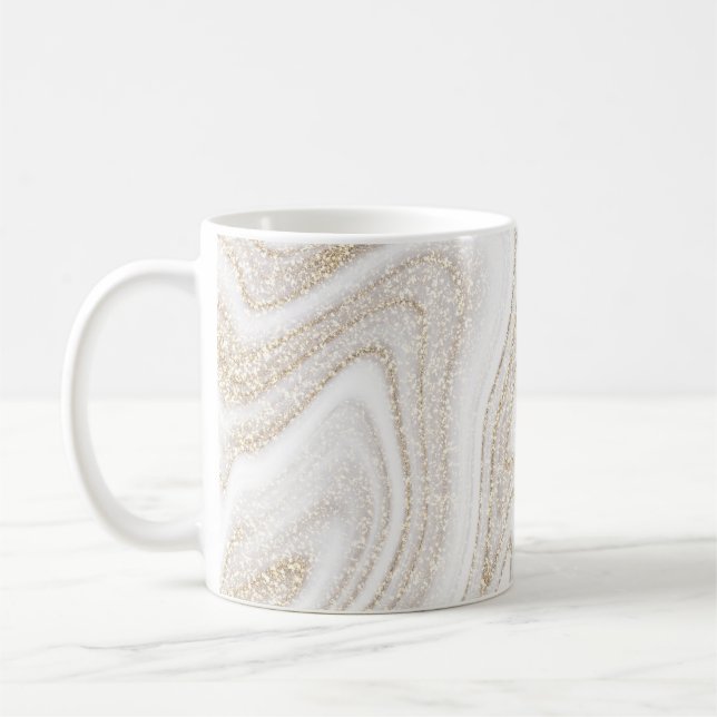 Modern chic white marble gold glitter coffee mug (Left)