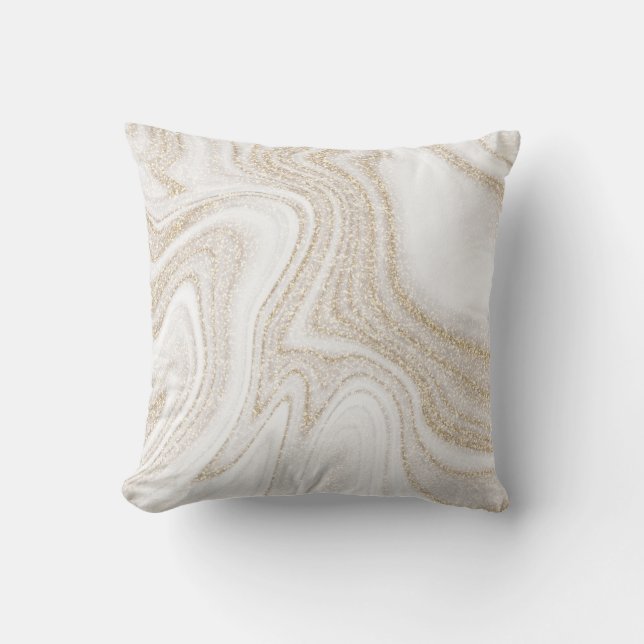Modern chic white marble gold glitter cushion (Front)