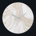 Modern chic white marble gold glitter large clock<br><div class="desc">Modern chic white marble gold glitter large round clock</div>