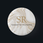 Modern chic white marble gold glitter monogram 3 cm round badge<br><div class="desc">Modern chic white marble gold glitter monogram button</div>