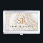 Modern chic white marble gold glitter monogram business card holder<br><div class="desc">Modern chic white marble gold glitter monogram business card case</div>