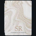 Modern chic white marble gold glitter monogram iPad cover<br><div class="desc">Modern chic white marble gold glitter monogram iPad Smart Cover</div>