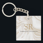Modern chic white marble gold glitter monogram key ring<br><div class="desc">Modern chic white marble gold glitter monogram keychain</div>