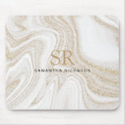 Modern chic white marble gold glitter monogram