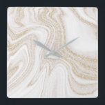 Modern chic white marble gold glitter square wall clock<br><div class="desc">Modern chic white marble gold glitter square wall clock</div>