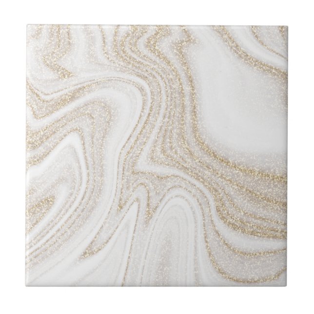 Modern chic white marble gold glitter tile (Front)