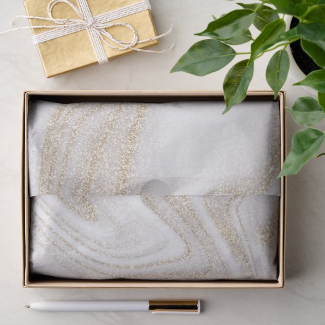 Modern chic white marble gold glitter tissue paper (Gift)