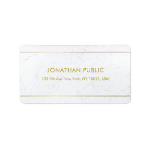 Modern Chic White Marble Gold Text Minimalist Label