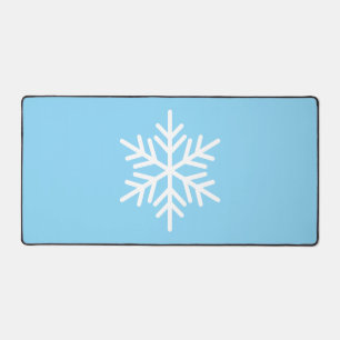 Modern Chic White Nordic Snowflake On Frost Blue Desk Mat
