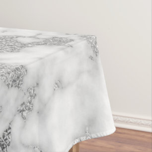 Modern Chic White Silver Foil Marble Pattern Tablecloth