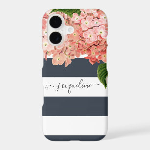 MODERN Chic Wide Stripes Vintage Hydrangea Floral