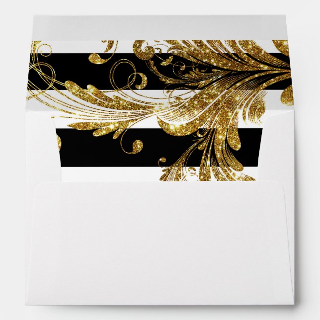 MODERN Chic Wide Stripes w Glitter Scroll Flourish Envelopes (Back (Bottom))