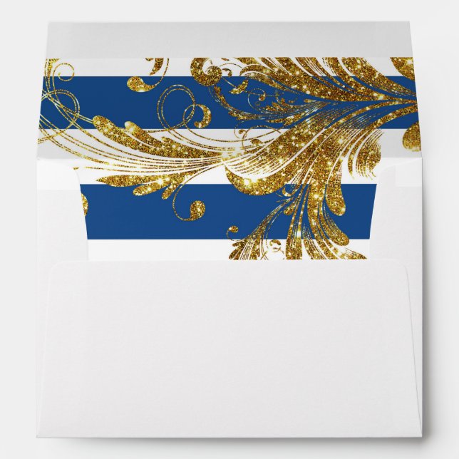 MODERN Chic Wide Stripes w Glitter Scroll Flourish Envelopes (Back (Bottom))