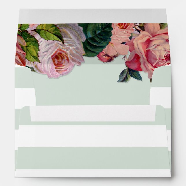 MODERN Chic Wide Stripes w Roses, Mint Green Envelopes (Back (Bottom))