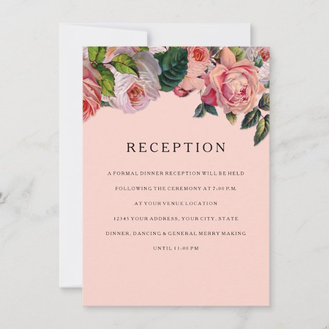 MODERN Chic Wide Stripes w Roses, Reception Invite (Front)